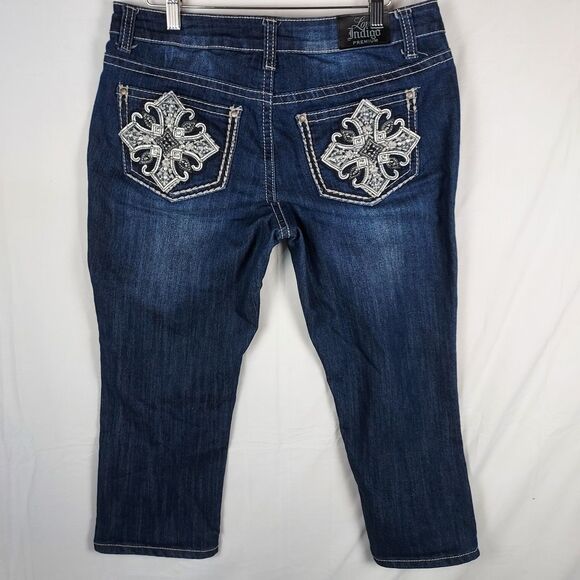 Love Indigo Premium Jeans Capri Women’s Size 8 Dark Wash Straight Leg Denim - Picture 2 of 11